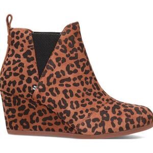 NWT Toms Size 6 Black Brown Leopard Print Suede Kelsey Bootie High Wedge Boot